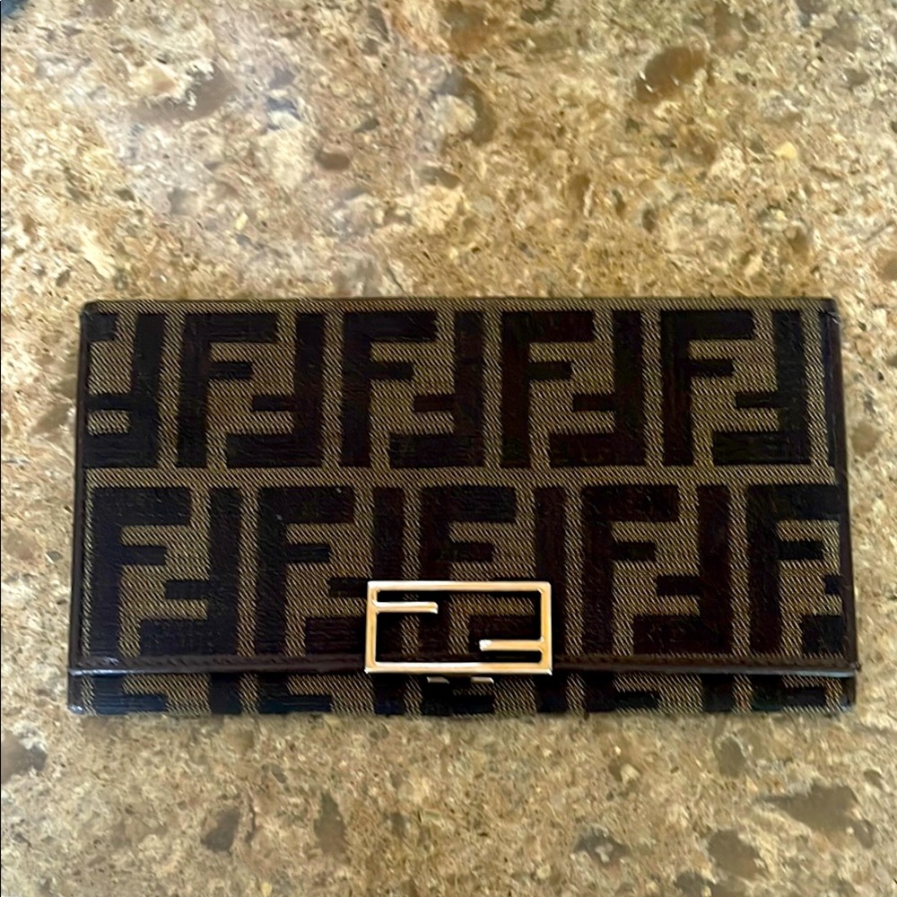 Fendi Brown and Black Logo Wallet. Older used wallet in good condition